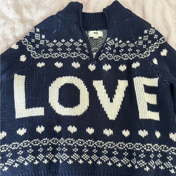 Aerie Festive Feels! Fair Isle Quarter Zip Sweater Navy sz S. Rarely worn - Picture 5 of 8